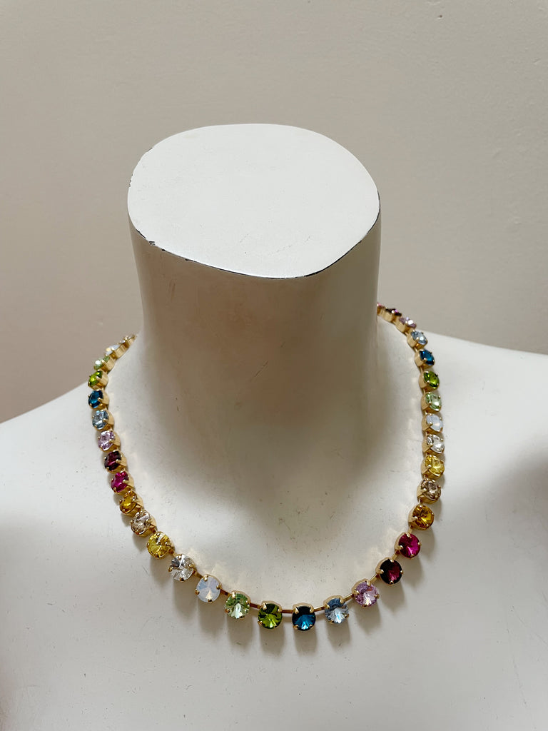 Solid Gold 14K Rainbow Multi Gemstone Necklace, Precious Drop Necklace -  Valltasy